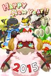  2015 bamboo barrel brown_fur canine chibi costume cute dragon english_text fur green_eyes horn invalid_tag japanese kuroma looking_at_viewer mammal pink_eyes reptile scalie scarf spikes sweat text tongue wings yellow_eyes yellow_skin 