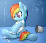  absurd_res bucket clitoris clothing cremedelaclop_(artist) equine female friendship_is_magic hair hi_res hooves horse mammal my_little_pony pegasus pony pussy rainbow_dash_(mlp) shirt solo spread_legs spreading water wet wet_mane wings 