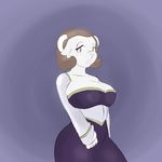  abstract_background big_breasts breasts caprine clothing dress female gray_scale half-closed_eyes looking_at_viewer mammal mature_female open_mouth sheep solo standing thedartkid 