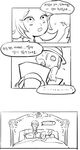  1boy 1girl android battleborn bed comic marquis_(battleborn) monochrome necktie phoebe_(battleborn) scard sleeping suit translation_request white_background younger 