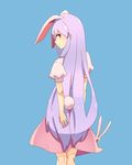  &gt;:( animal_ears bunny_ears bunny_tail extra_ears from_behind frown kneepits long_hair looking_at_viewer looking_back lunatic_gun purple_hair reisen_udongein_inaba skirt solo tail touhou usuaji v-shaped_eyebrows 