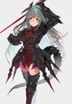  armor character_request green_eyes highres magaeshi rapier silver_hair solo sword tail thighhighs weapon 
