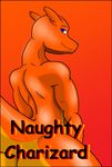  anthro bear213 bedroom_eyes blue_eyes charizard comic cover half-closed_eyes looking_at_viewer nintendo nude pok&eacute;mon rear_view scalie seductive simple_background solo thick_thighs video_games 