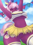  2016 anthro anthrofied armpits breasts cheerilee_(mlp) cheerleader clothed clothing cloud earth_pony equine eyes_closed female friendship_is_magic hair hair_bow hair_ribbon hi_res horse legwear long_hair mammal multicolored_hair my_little_pony navel open_mouth outside pinkcappachino pony pussy raised_arm ribbons skirt sky solo two_tone_hair under_boob upskirt 