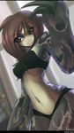  anthro armpits breasts brown_hair female hair iontoon mammal midriff navel open_mouth red_eyes sloth solo standing 