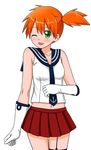  agano_(kantai_collection) agano_(kantai_collection)_(cosplay) cosplay gloves green_eyes hasemi_shiruku kantai_collection kasumi_(pokemon) one_eye_closed orange_eyes pokemon pokemon_(anime) pokemon_(classic_anime) side_ponytail solo 