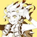  :d armpits artist_name atobesakunolove bracelet bracer breasts chain collarbone earrings explosive fiery_hair furrowed_eyebrows genderswap genderswap_(mtf) gloves grenade grin hand_up harness holding jewelry junkrat_(overwatch) large_breasts limited_palette looking_at_viewer messy_hair monochrome open_mouth overwatch pasties short_hair smile solo spiked_hair spikes strap tattoo tire topless upper_body yellow_eyes 