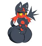  2016 angry anthro big_breasts big_butt breasts butt feline female huge_butt huge_hips kirbot12 litten looking_at_viewer mammal nintendo nipples pok&eacute;mon red_eyes simple_background solo thick_thighs video_games white_background wide_hips yellow_sclera 
