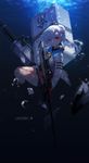  bubble closers gun highres long_hair red_eyes school_uniform solo swd3e2 tina_(closers) underwater weapon white_hair 