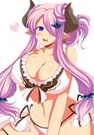  :d afuro bikini blush breasts cleavage collarbone commentary_request cowboy_shot draph earrings folded_ponytail frilled_bikini frills granblue_fantasy hair_ornament hair_over_one_eye heart horns jewelry large_breasts lavender_hair long_hair looking_at_viewer narmaya_(granblue_fantasy) navel open_mouth pointy_ears purple_eyes side-tie_bikini sidelocks smile solo swimsuit very_long_hair white_background white_bikini 