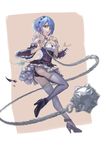  absurdres black_panties blue_eyes blue_hair blur detached_sleeves dress flail hair_ornament hair_ribbon highres maid maid_headdress morning_star motion_blur panties re:zero_kara_hajimeru_isekai_seikatsu rem_(re:zero) ribbon short_hair solo tsuki_no_i-min underwear weapon white_legwear x_hair_ornament 