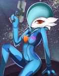  2016 bodysuit breasts clothed clothing crossover female gardevoir green_hair gun hair hi_res humanoid looking_at_viewer mammal metroid nintendo pok&eacute;mon ranged_weapon red_eyes rilex_lenov skinsuit smile solo space tight_clothing video_games weapon zero_suit 