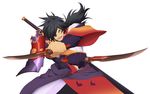  absurdres black_hair hair_over_one_eye highres japanese_clothes long_hair male_focus official_art rokurou_rangetsu simple_background solo sword tales_of_(series) tales_of_berseria weapon white_background yellow_eyes 