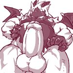  athletic balls belly claws dragon embarrassed erect_nipples erection fur glans horn kuroma male nipples nude pecs penis scalie simple_background sketch slightly_chubby solo sweat torte uncut wide_hips wings 