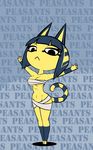  animal_crossing ankha anthro breasts cat cleavage clothed clothing english_text feline female frown limebreaker mammal nintendo skimpy solo text video_games 