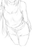  breasts greyscale head_out_of_frame highres long_hair medium_breasts monochrome niwatazumi original sketch solo 