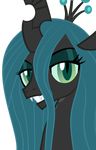  2012 alpha_channel changeling crown fangs female feral friendship_is_magic green_eyes green_hair hair hi_res horn looking_at_viewer my_little_pony portrait queen_chrysalis_(mlp) simple_background slit_pupils solo thediscorded transparent_background 