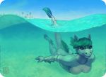  antidarkheart blue_skin breasts butt equine featureless_breasts female green_hair hair horse invalid_tag jewelry mammal markings nude palm_trees sea sea_horse smile solo swimming underwater water white_skin 
