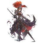  absurdres armor breastplate corinne_(yoru_no_nai_kuni) full_body helmet highres lance long_hair navel official_art polearm red_hair shield simple_background solo warrior weapon white_background yoru_no_nai_kuni yoshiku_(oden-usagi) 