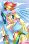  2016 absurd_res blue_feathers blue_fur cloud cutie_mark duo equine feathered_wings feathers female feral fluttershy_(mlp) friendship_is_magic fur hair hi_res hug looking_at_viewer mammal multicolored_hair my_little_pony outside pegasus pink_hair rainbow_dash_(mlp) rainbow_hair red_eyes scarlet-spectrum sky smile wings yellow_feathers yellow_fur 