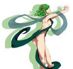  adapted_costume akino_(gokosei) armpits ass backless_dress backless_outfit bare_shoulders breasts closed_mouth commentary_request cowboy_shot curly_hair dress drop_shadow flower from_side green_dress green_eyes green_hair hair_flower hair_ornament highres kneepits leaning_forward looking_at_viewer one-punch_man outstretched_arms pelvic_curtain profile shawl short_hair sideboob sleeveless sleeveless_dress small_breasts solo tatsumaki white_background 