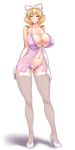  alternate_costume alternate_hairstyle ass_visible_through_thighs babydoll bangs blonde_hair bow bow_panties breasts censored cleavage collarbone covered_nipples crotchless_panties dashigarayama elbow_gloves flower_censor full_body gloves hair_bow hair_up hands_on_thighs hat hat_ribbon high_heels highres hips huge_breasts knees lace lace_legwear lace_trim lingerie looking_at_viewer mob_cap navel negligee no_pussy outline panties parted_lips pointless_censoring purple_eyes purple_panties red_pupils ribbon shiny shiny_clothes shiny_hair shiny_skin shoes simple_background skindentation smile solo thighhighs thighs touhou underwear white_background white_footwear yakumo_yukari 