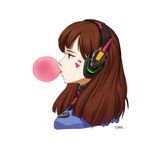  artist_name bad_id bad_pixiv_id bangs bodysuit brown_eyes brown_hair bubble_blowing chewing_gum d.va_(overwatch) facepaint facial_mark from_side headphones huang_ting long_hair overwatch profile simple_background solo whisker_markings white_background 