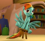  3d_(artwork) animated argodaemon blue_fur detailed_background digital_media_(artwork) equine eyelashes feathered_wings feathers female feral friendship_is_magic fur hooves inside mammal my_little_pony no_sound pegasus pink_eyes rainbow_dash_(mlp) sitting smile solo source_filmmaker wings 