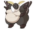  4_arms arthropod belly big_belly big_breasts big_butt black_fur breasts butt female fur insect jonasii moth multi_arm multi_limb obese overweight pose simple_background standing thick_thighs white_belly white_fur wings yosioka_san 
