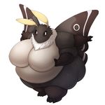  4_arms arthropod belly big_belly big_breasts big_butt black_fur breasts butt female fur hand_on_breast insect jonasii looking_at_viewer moth multi_arm multi_limb obese overweight pose simple_background standing thick_thighs white_belly white_fur wings yosioka_san 