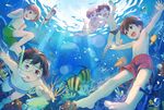  :d ;d air_bubble bad_id bad_pixiv_id barefoot breath brown_eyes brown_hair bubble child cocolo_(co_co_lo) coral diving_mask diving_mask_on_eyes dolphin fish freediving highres holding_breath male_focus male_swimwear multiple_boys one_eye_closed open_mouth original smile snorkel swim_briefs swim_trunks swimming swimwear underwater 