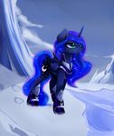  absurd_res armor blue_fur cosmic_hair cutie_mark day equine eyelashes feathered_wings feathers feral friendship_is_magic fur gradient_eyes hi_res hooves horn magnaluna mammal my_little_pony outside princess_luna_(mlp) solo standing winged_unicorn wings 