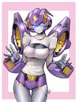  autobot blush breasts glowing glowing_eyes large_breasts mecha meme_attire nautica no_humans open-chest_sweater robot science_fiction solo sweater transformers zoner 