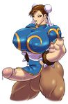  balls big_balls big_breasts big_penis bracelet breasts brown_eyes brown_hair bulge capcom chinese_clothing chinese_dress chun-li clothing dickgirl dress fist gideon hair hair_bun hands_on_hip huge_balls huge_breasts huge_penis human hyper hyper_balls hyper_penis intersex jewelry leotard looking_at_viewer mammal muscular muscular_intersex nipple_bulge penis precum simple_background spikes standing street_fighter vein veiny_penis video_games white_background 