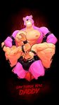  2016 abs anthro athletic big_muscles bulge chain clothed clothing digital_media_(artwork) english_text fur group kurokawasudou looking_at_viewer male mammal muscular nipples pecs purple_fur solo_focus teeth text topless underwear unknown_species 
