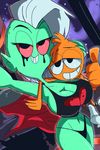  alien bed breasts cleavage clothed clothing female green_skin lord_dominator male ninjaspartankx5 not_furry red_eyes selfie smile space thong thumbs_up wander wander_over_yonder 