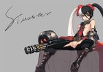  artist_name black_hair blade_&amp;_soul boots breasts eyepatch gatling_gun gun hair_between_eyes hair_ornament long_hair looking_at_viewer multicolored_hair nipples open_mouth pohwaran pussy sitting small_breasts solo spread_legs stmaster torn_clothes twintails two-tone_hair very_long_hair weapon white_hair 