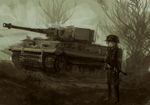  bad_id bad_pixiv_id caterpillar_tracks copyright_request ground_vehicle gun highres lm7_(op-center) military military_vehicle monochrome motor_vehicle mp40 sepia solo submachine_gun tank tiger_i uniform weapon world_war_ii 