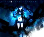  black_hair black_rock_shooter black_rock_shooter_(character) blue_eyes chain hakoda_eko highres long_hair midriff navel solo 