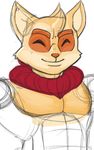  2015 anthro big_muscles brown_fur brown_markings brown_nose cheek_tuft clothed clothing colored cute digital_drawing_(artwork) digital_media_(artwork) einthebusinessdeer eyebrows eyes_closed front_view fur half-length_portrait head_tuft league_of_legends male mammal manly markings multicolored_fur muscular muscular_male pecs portrait riot_games shaded simple_background smile solo tan_fur teemo topless tuft two_tone_fur video_games white_background yordle 