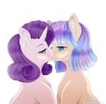  2016 blue_eyes blush coco_pommel_(mlp) duo earth_pony equine eye_contact female female/female feral friendship_is_magic hair hi_res horn horse kissing mammal multicolored_hair my_little_pony pastelmistress pony purple_hair rarity_(mlp) simple_background two_tone_hair unicorn white_background 