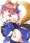  animal_ears ass breasts brown_eyes choker detached_sleeves fate/extra fate_(series) fox_ears fox_tail large_breasts long_hair looking_at_viewer pink_hair smile solo tail tamamo_(fate)_(all) tamamo_no_mae_(fate) twintails white_background yuzu-aki 