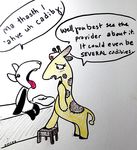  anthro caprine dialogue duo english_text female giraffe goat hat lilly_goat mammal mcponyponypony nurse nurse_giraffe open_mouth plushie speech_bubble text tongue tongue_out toybox_pals 