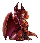 amber_eyes anthro chibity clothing crossed_arms dragon frill furgonomics furry-specific_piercing grumpy head_frill hi_res horn jewelry loincloth male membranous_wings piercing red_scales scales scalie sechutan simple_background solo standing unamused white_background wing_piercing wings 
