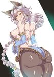  animal_ears ass back backless_outfit braid breasts elbow_gloves erune gloves granblue_fantasy hair_tubes heles highres huge_breasts looking_at_viewer pantyhose sideboob silver_hair single_braid smile solo tail wakura_(gcdan) 