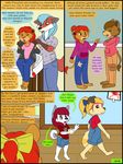  age_regression anthro canine child clothed clothing comic cub detailed_background dialogue digital_media_(artwork) dog english_text eyes_closed female fox fur green_eyes hair husky jeans kammypup kammypup_(artist) male mammal pants red_hair simple_background sitting speech_bubble text young 