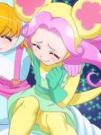  asahina_mirai blonde_hair blush closed_eyes eyebrows eyebrows_visible_through_hair gloves green_gloves hanami_kotoha haruyama_kazunori long_hair mahou_girls_precure! multiple_girls pink_hair precure short_hair smile 