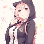  breasts candy danganronpa food hair_ornament hairclip hood hoodie large_breasts lollipop mery_(apfl0515) nanami_chiaki open_mouth pink_eyes pink_hair school_uniform short_hair sketch solo super_danganronpa_2 upper_body 