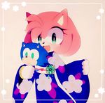  2016 amy_rose anthro black_nose clothing duo fan_(disambiguation) female gloves green_eyes hair hedgehog hi_res male mammal open_mouth pink_hair short_hair smile sonic_(series) sonic_the_hedgehog video_games くま 