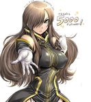  amania_orz breasts brown_hair clenched_hand dated detached_sleeves english garter_straps gloves green_eyes hair_over_one_eye impossible_clothes large_breasts long_hair number outstretched_arm parted_lips solo sparkle tales_of_(series) tales_of_the_abyss tear_grants twitter_username white_background white_gloves 